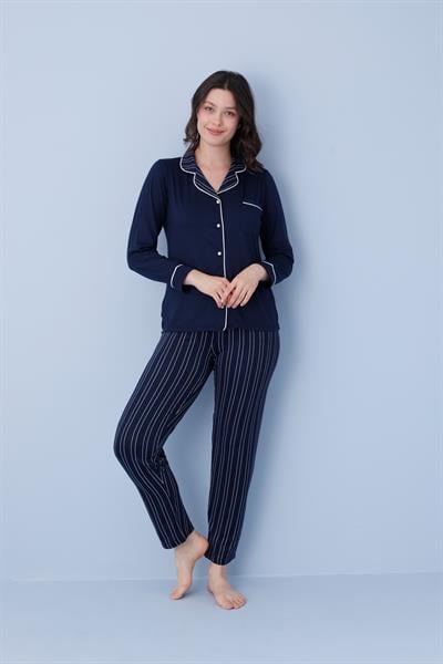 Kadın Milan Genç Önden Düğmeli Pijama Takımı | Lacivert 50904-151