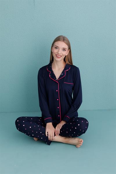 Kadın Milan Genç Önden Düğmeli Pijama Takımı | Lacivert 50904-372
