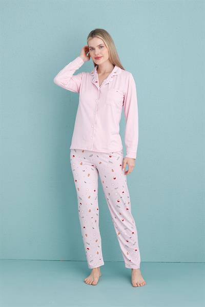 Kadın Milan Genç Önden Düğmeli Pijama Takımı | Pembe 50904-679
