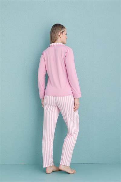 Kadın Milan Genç Önden Düğmeli Pijama Takımı | Pembe 50904-249