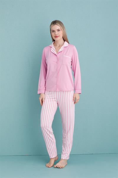 Kadın Milan Genç Önden Düğmeli Pijama Takımı | Pembe 50904-249