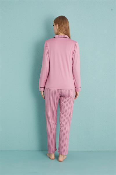 Kadın Milan Genç Önden Düğmeli Pijama Takımı | Pudra 50904-129