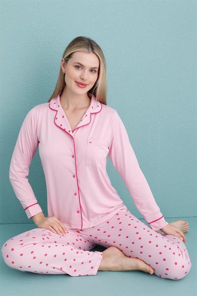 Kadın Milan Genç Önden Düğmeli Pijama Takımı | Pembe 50904-658