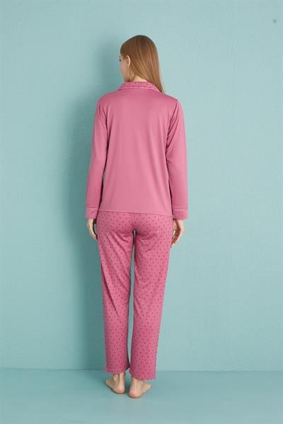 Kadın Milan Genç Önden Düğmeli Pijama Takımı | Pudra 50904-204