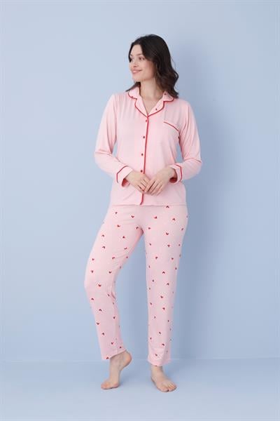 Kadın Milan Genç Önden Düğmeli Pijama Takımı | Somon 50904-119