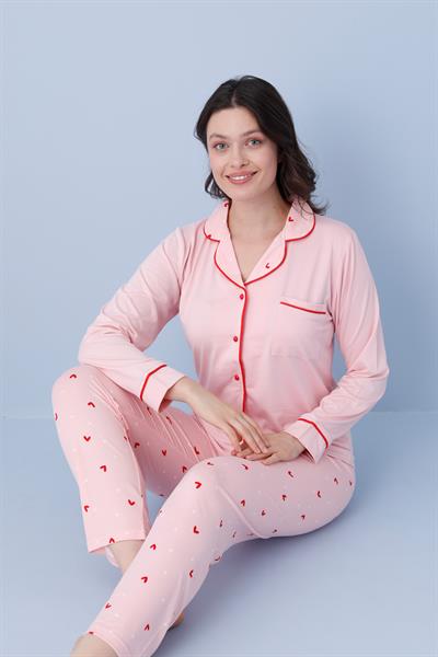 Kadın Milan Genç Önden Düğmeli Pijama Takımı | Somon 50904-119