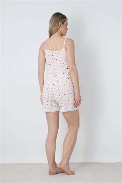 Kadın Kalp Desenli Dantel Detay İp Askılı Şort Takım | Ekru 50115-1442