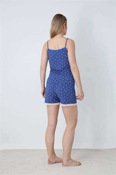 Kadın Yıldız Desenli Dantel Detay İp Askılı Şort Takım | Mavi 50115-1502