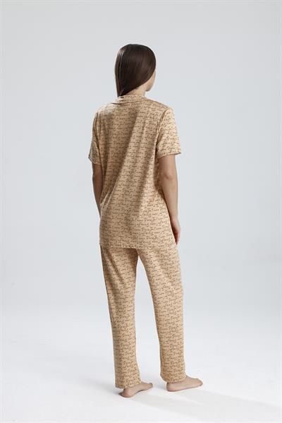 Kadın Yazı Detaylı Kısa Kollu Pijama Takım | Latte Paris 