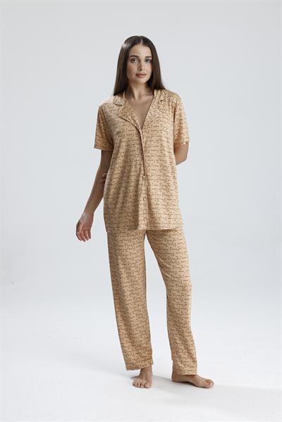 Kadın Yazı Detaylı Kısa Kollu Pijama Takım | Latte Paris 