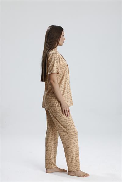 Kadın Yazı Detaylı Kısa Kollu Pijama Takım | Latte Paris 