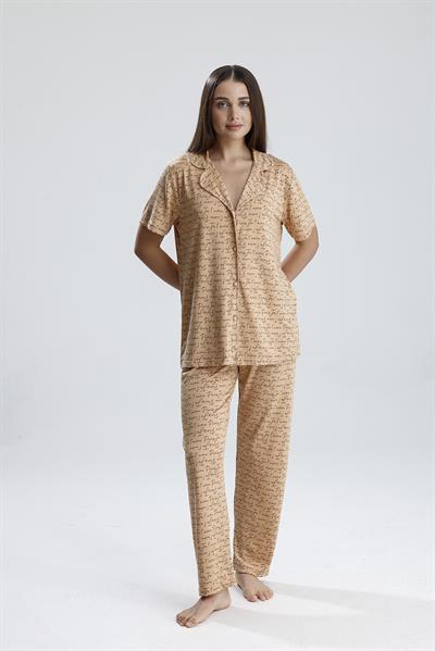 Kadın Yazı Detaylı Kısa Kollu Pijama Takım | Latte Paris 