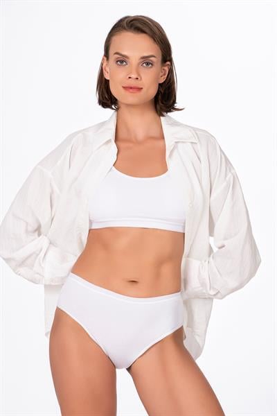 Kadın Pamuklu Likralı Süprem Yüksek Bel Bato Külot | Beyaz K6121