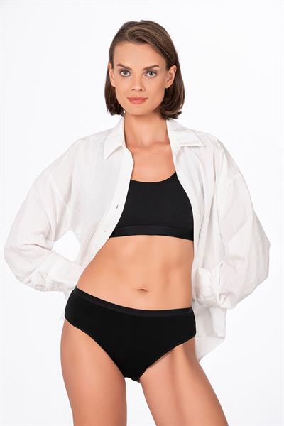 Kadın Pamuklu Likralı Süprem Yüksek Bel Bato Külot | Siyah K6121