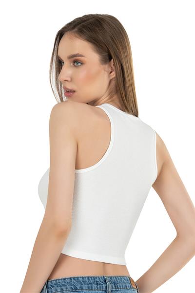 Kadın Pamuklu Crop Fitilli Örme Atlet | Ekru 26814