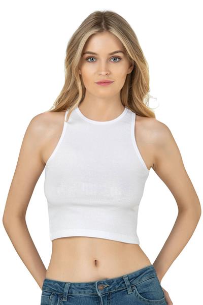 Kadın Pamuklu Crop Fitilli Örme Atlet | Beyaz 26814