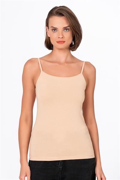 Kadın Pamuklu Likralı Süprem Esnek İnce Askılı Atlet | Ten K23319