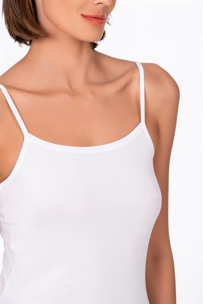 Kadın Pamuklu Likralı Süprem Esnek İnce Askılı Atlet | Beyaz K23319