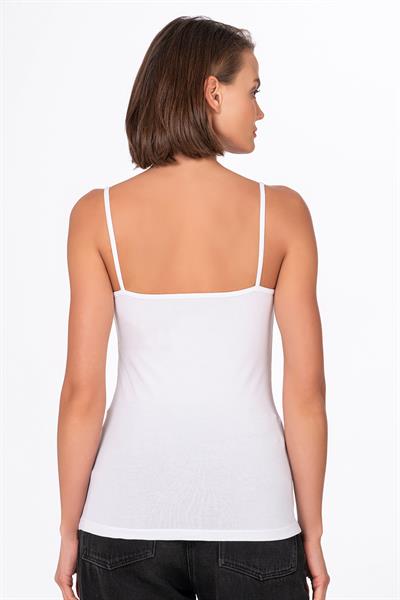Kadın Pamuklu Likralı Süprem Esnek İnce Askılı Atlet | Beyaz K23319