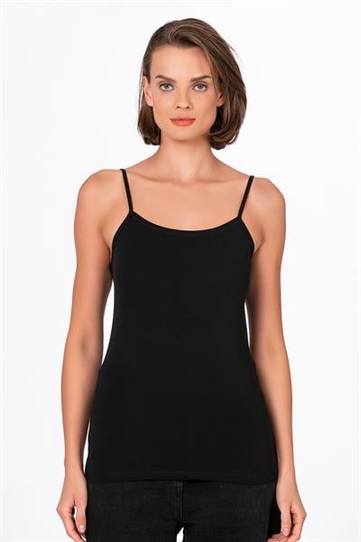 Kadın Pamuklu Likralı Süprem Esnek İnce Askılı Atlet | Siyah K23319