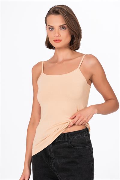 Kadın Pamuklu Likralı Süprem Esnek İnce Askılı Atlet | Ten K23319