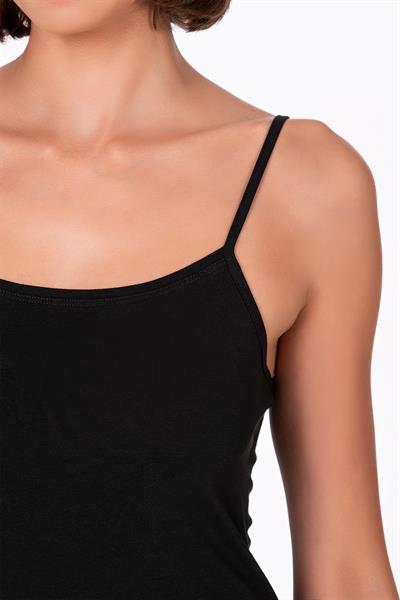 Kadın Pamuklu Likralı Süprem Esnek İnce Askılı Atlet | Siyah K23319