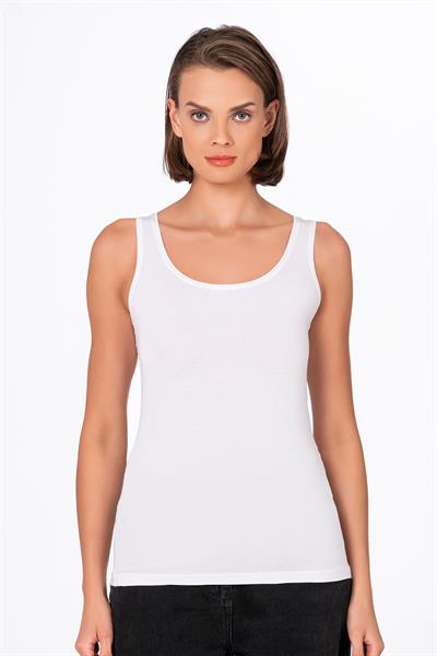 Kadın Pamuklu Likralı Süprem Esnek Kalın Askılı Atlet Beyaz | K23320