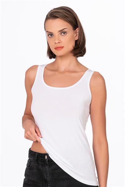 Kadın Pamuklu Likralı Süprem Esnek Kalın Askılı Atlet Beyaz | K23320