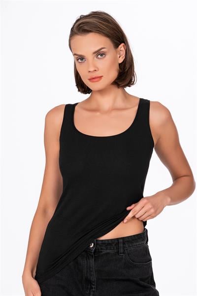 Kadın Pamuklu Likralı Süprem Esnek Kalın Askılı Atlet Siyah | K23320