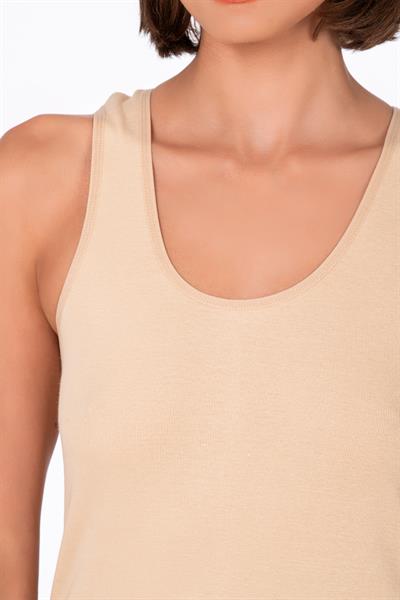 Kadın Pamuklu Ribana Esnek Biyeli Kalın Askılı Örme Atlet Ten | K0111