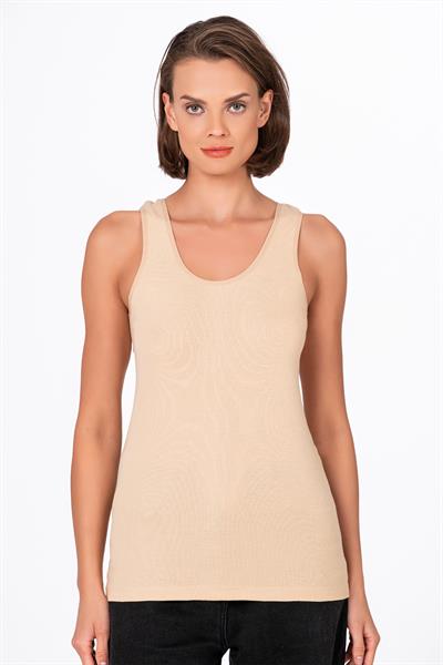 Kadın Pamuklu Ribana Esnek Biyeli Kalın Askılı Örme Atlet Ten | K0111