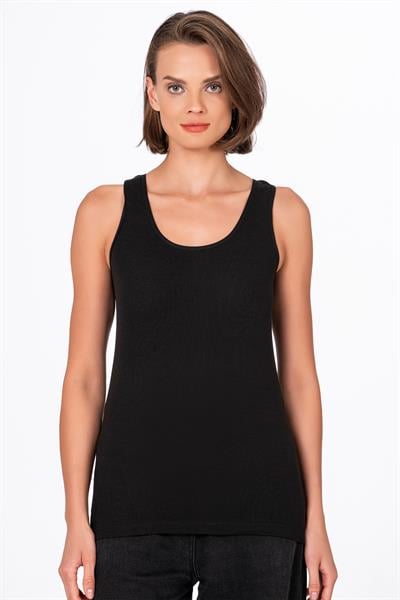 Kadın Pamuklu Ribana Esnek Biyeli Kalın Askılı Örme Atlet Siyah | K0111