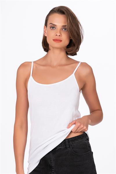 Kadın Pamuklu Ribana Esnek İp Askılı Örme Atlet | Beyaz K0107