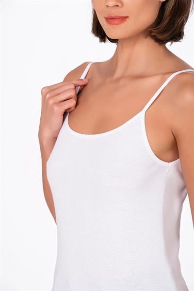 Kadın Pamuklu Ribana Esnek İp Askılı Örme Atlet | Beyaz K0107