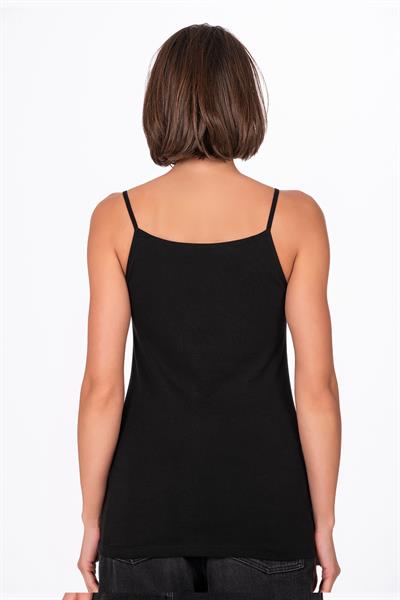 Kadın Pamuklu Ribana Esnek İp Askılı Örme Atlet | Siyah K0107