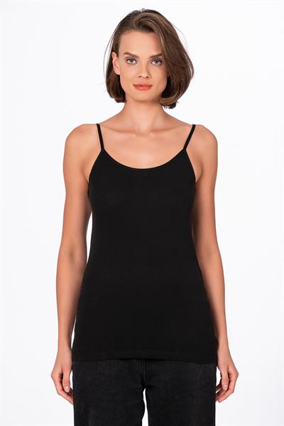 Kadın Pamuklu Ribana İp Askılı Klasik Atlet 3lü Paket – Esnek & Rahat | Siyah K0107