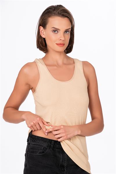 Kadın Pamuklu Ribana Kalın Askılı Atlet 3lü Paket | Ten K0111