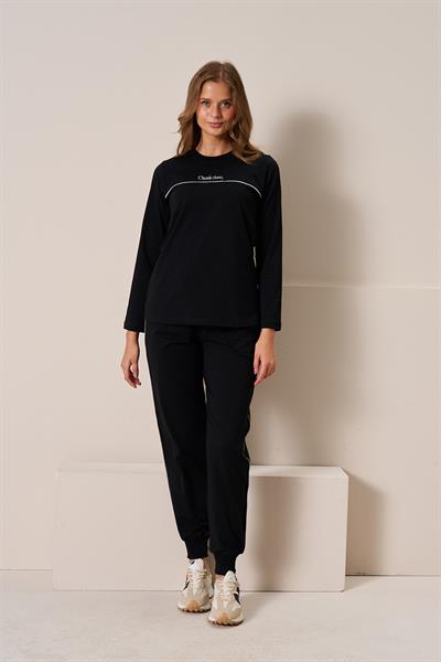Kadın Pamuklu Yazı Detay Bisiklet Yaka Takım | Siyah 3197