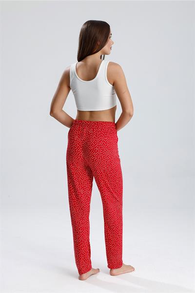 Kadın Puantiyeli Uzun Pijama Pantolon | Kırmızı
