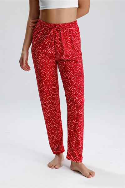 Kadın Puantiyeli Uzun Pijama Pantolon | Kırmızı