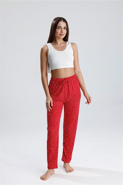 Kadın Puantiyeli Uzun Pijama Pantolon | Kırmızı