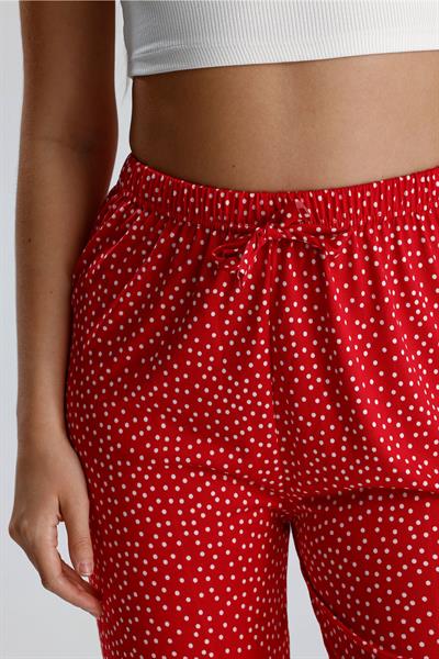 Kadın Puantiyeli Uzun Pijama Pantolon | Kırmızı