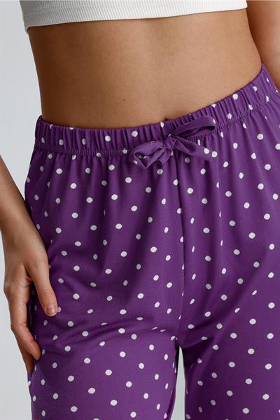 Kadın Puantiyeli Uzun Pijama Pantolon | Mor