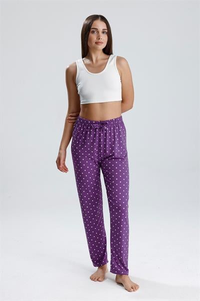 Kadın Puantiyeli Uzun Pijama Pantolon | Mor