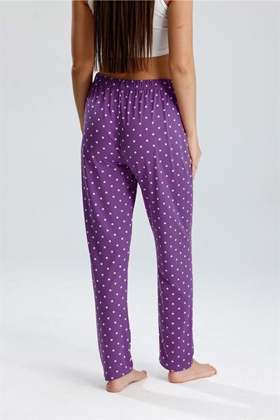 Kadın Puantiyeli Uzun Pijama Pantolon | Mor