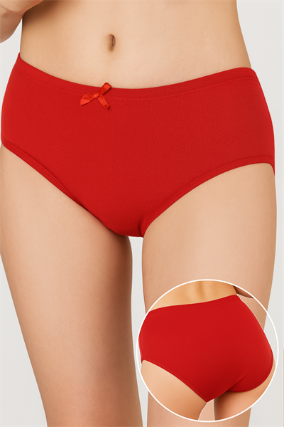 Kadın Yüksek Bel Pamuklu Ribana Slip Külot – Esnek & Rahat | Kırmızı K0305