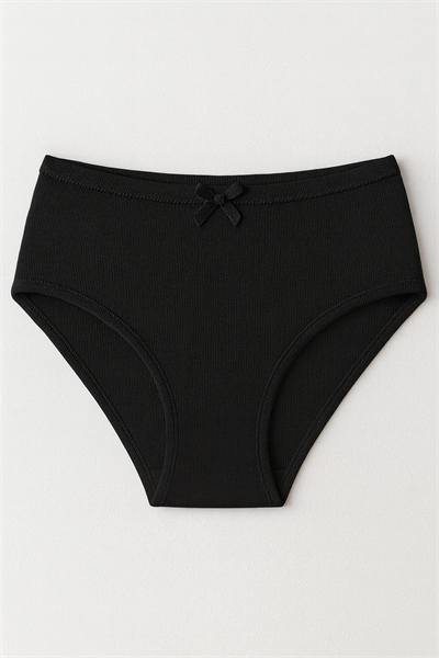 Kadın Yüksek Bel Pamuklu Ribana Slip Külot – Esnek & Rahat | Siyah K0305