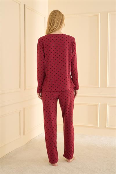 Kadın Sandy Genç Bisiklet Yaka Pijama Takım | Bordo 19104-2224