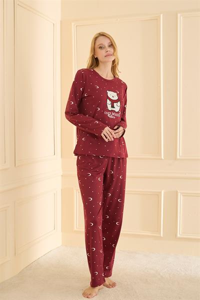 Kadın Sandy Genç Bisiklet Yaka Pijama Takım | Bordo 19104-2225
