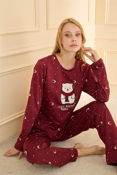 Kadın Sandy Genç Bisiklet Yaka Pijama Takım | Bordo 19104-2225